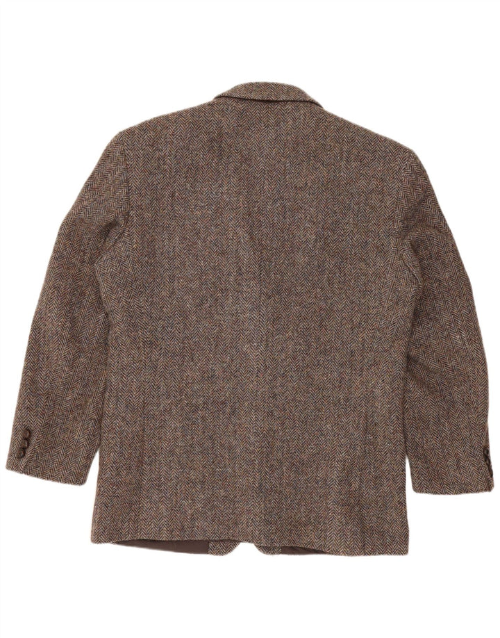 Męska marynarka zapinana na 2 guziki Harris Tweed UK 40 Duża brązowa wełna w jodełkę
