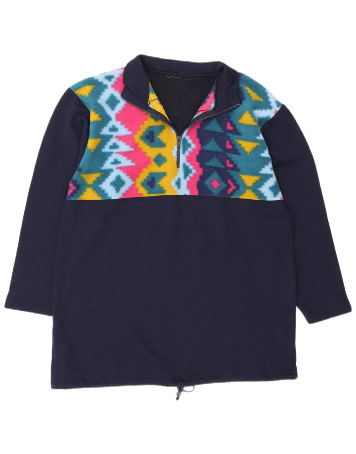 Vintage męski dres z zamkiem błyskawicznym, duży, granatowy, geometryczny