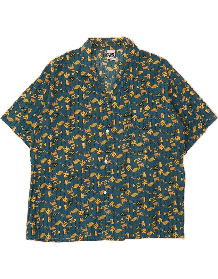 AVANTI Mens Short Sleeve Abstract Pattern Shirt IT 48/50 Medium Blue Vintage Avanti and Second-Hand Avanti from Messina Hembry 