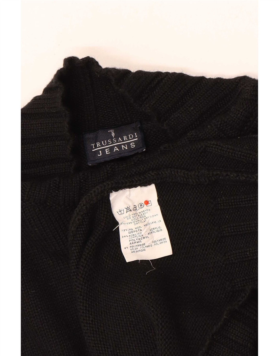 Trussardi Jeans Męski sweter z golfem, duży, czarny, wełniany