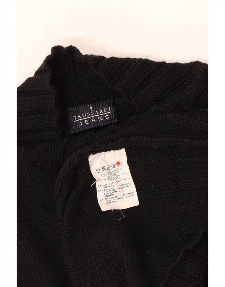 Trussardi Jeans Męski sweter z golfem, duży, czarny, wełniany