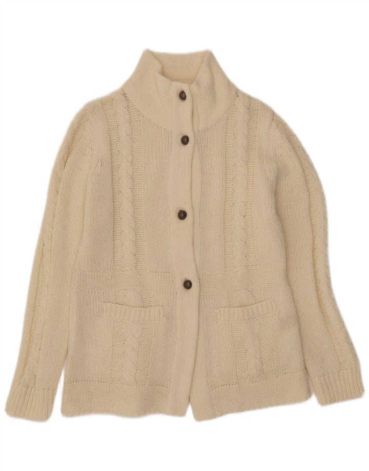 Vintage damski sweter rozpinany IT 42 średni złamany biały akryl