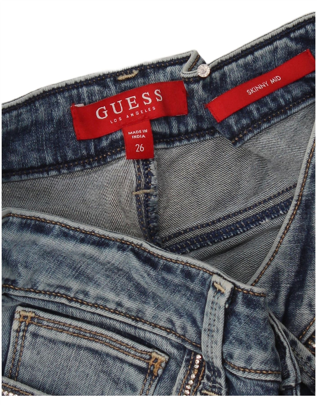 Damskie spodenki jeansowe Guess Mid Rise Skinny W26 Small Blue