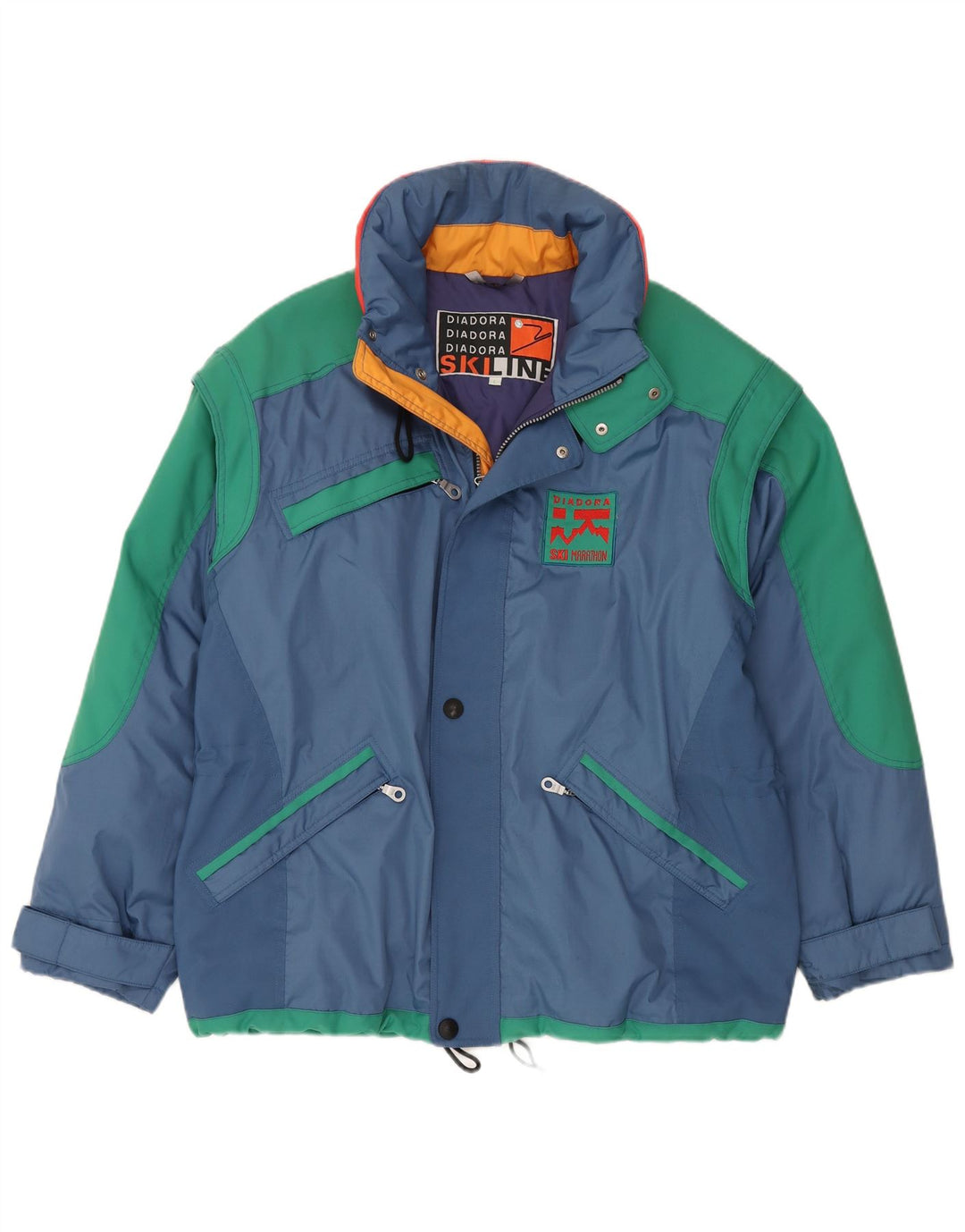 Męska kurtka narciarska DIADORA UK 40, duża, niebieska, poliestrowa z blokami kolorów