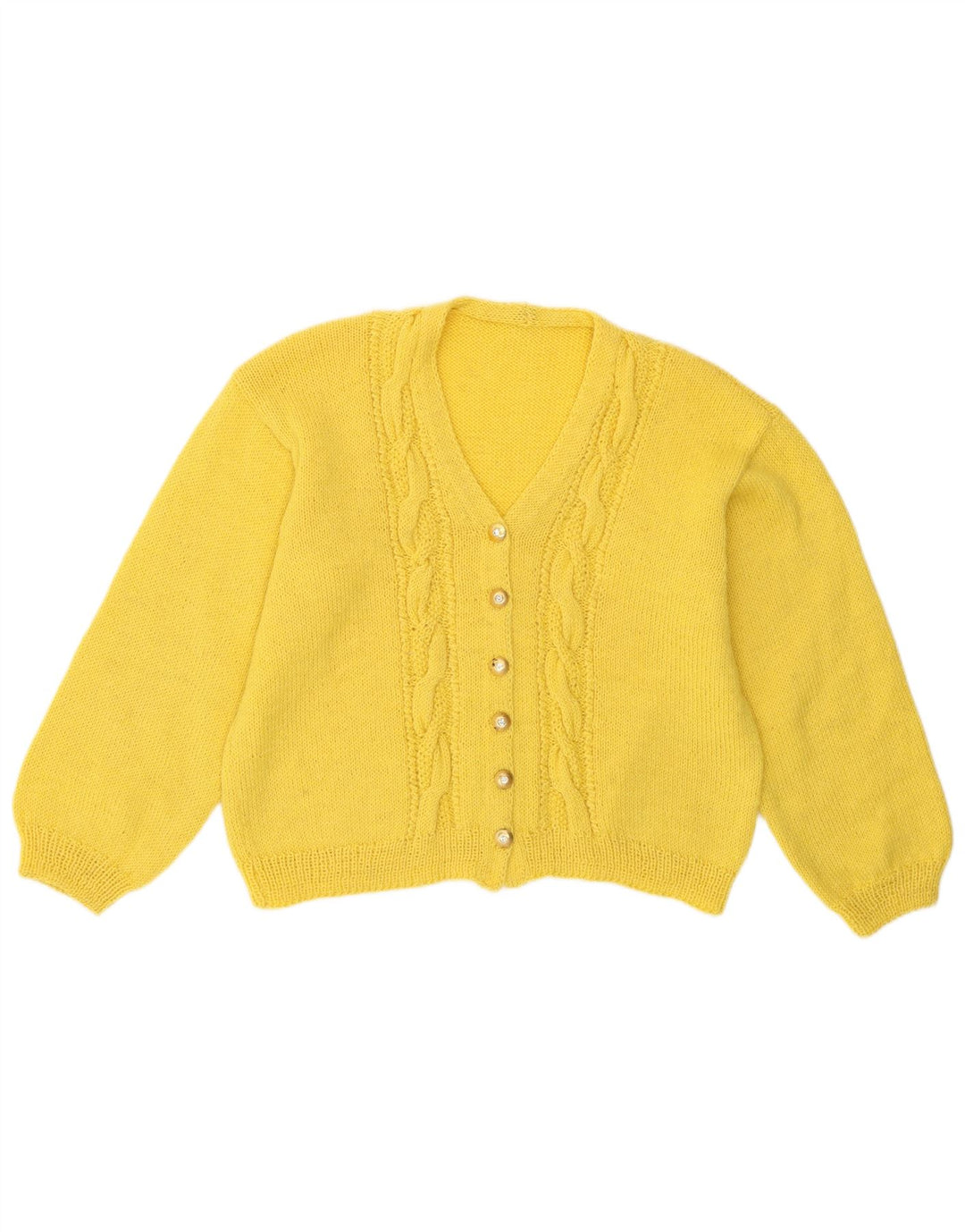 Sweter damski w stylu vintage, krótki kardigan UK 14, średni żółty