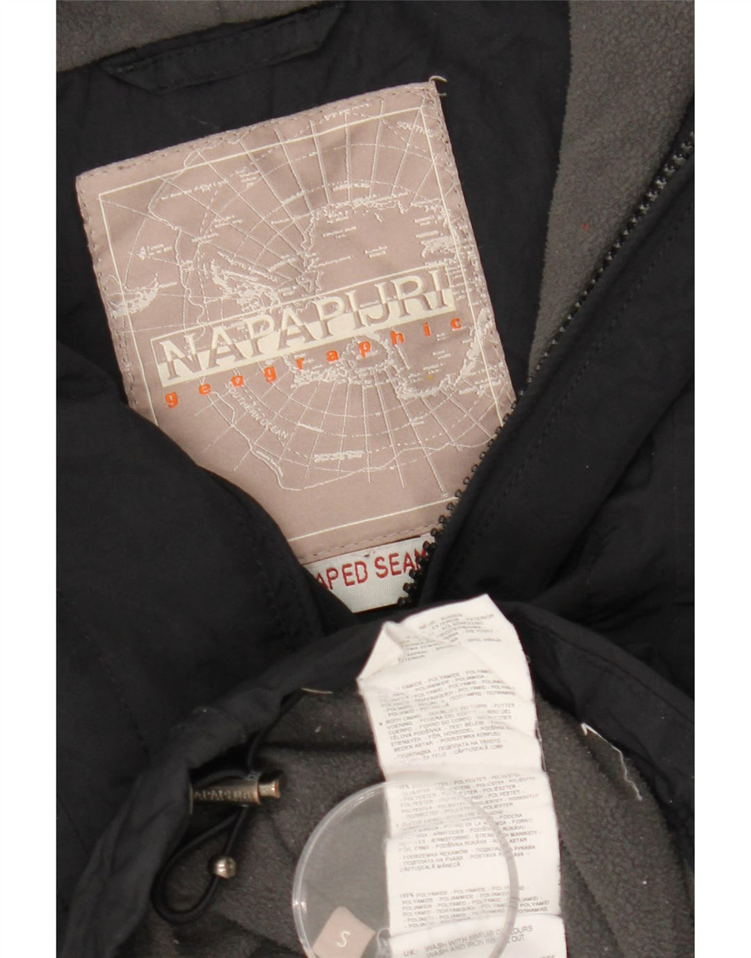 Męska kurtka Anorak z kapturem i grafiką NAPAPIJRI UK 36, mała, czarna, poliester