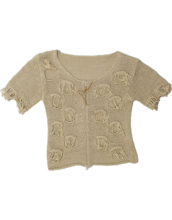 Sweter damski z krótkim rękawem VINTAGE UK 10 Small Beżowa bawełna