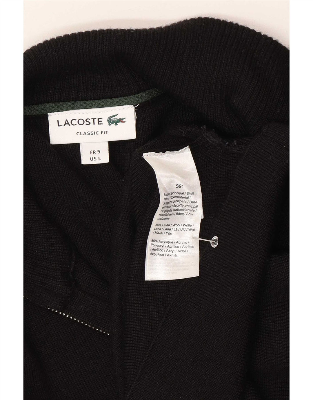 Lacoste Męski sweter rozpinany o klasycznym kroju, rozmiar 5, duży, czarny, wełniany