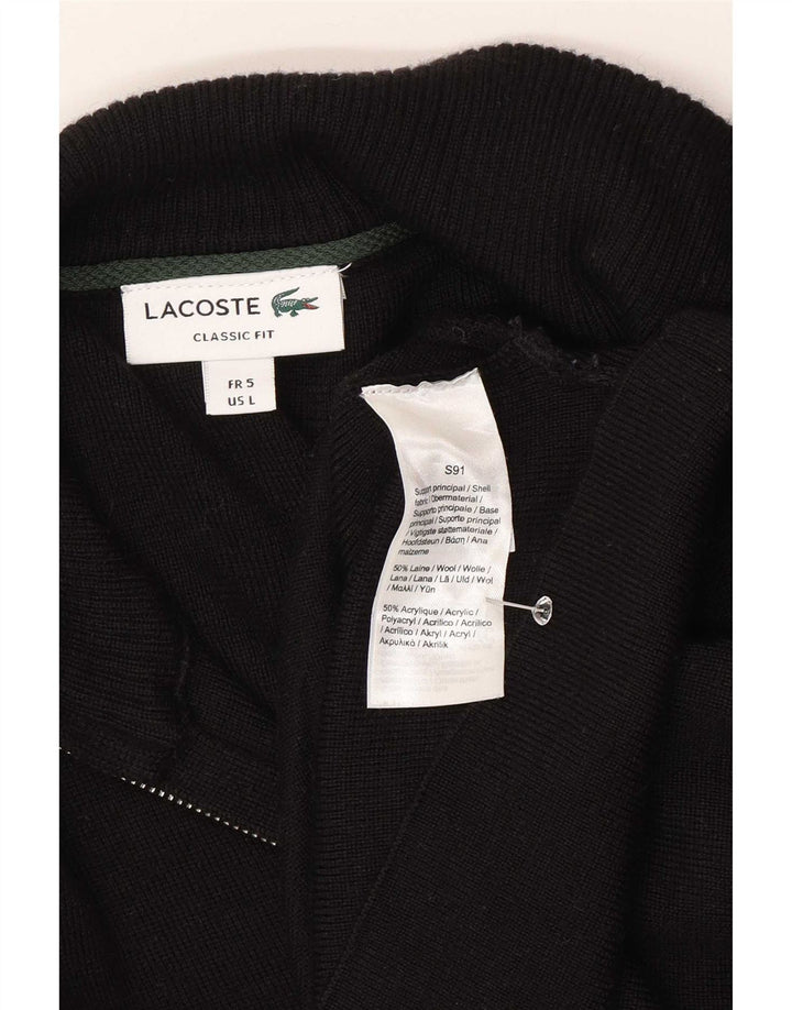 Lacoste Męski sweter rozpinany o klasycznym kroju, rozmiar 5, duży, czarny, wełniany
