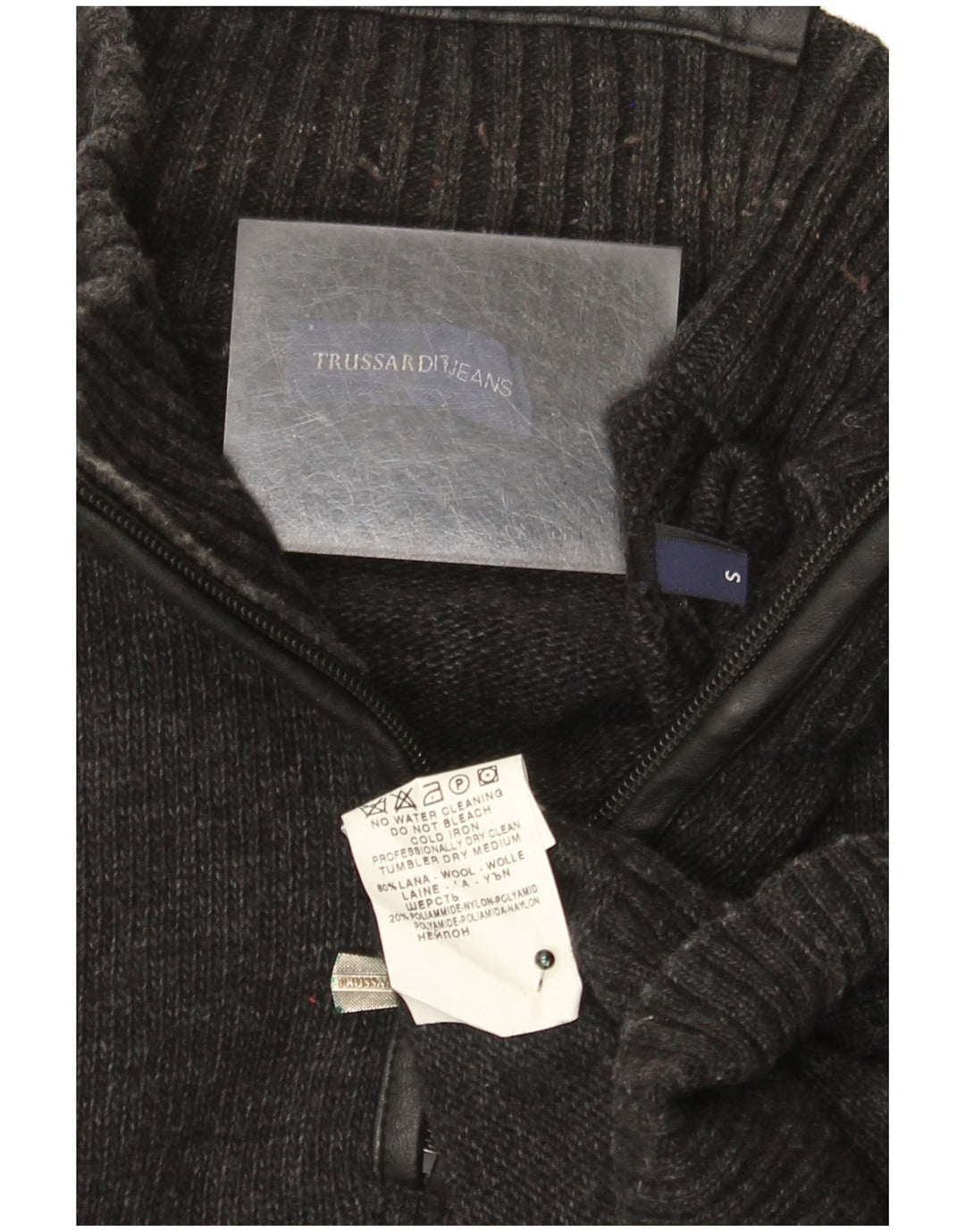 Męski sweter z zamkiem błyskawicznym Trussardi Jeans, mały, szary, wełniany
