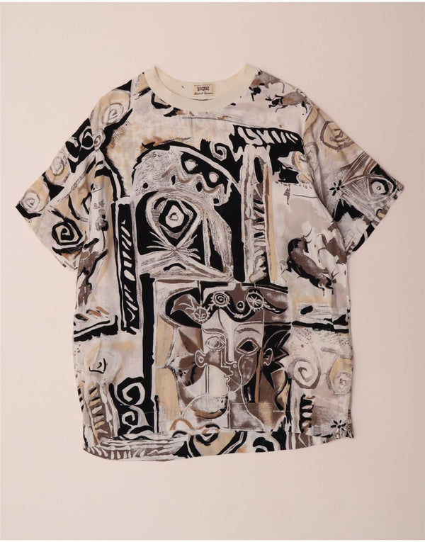 Damski T-shirt z grafiką o długim kroju Sisley Top IT 44 Średni beżowy wiskoza