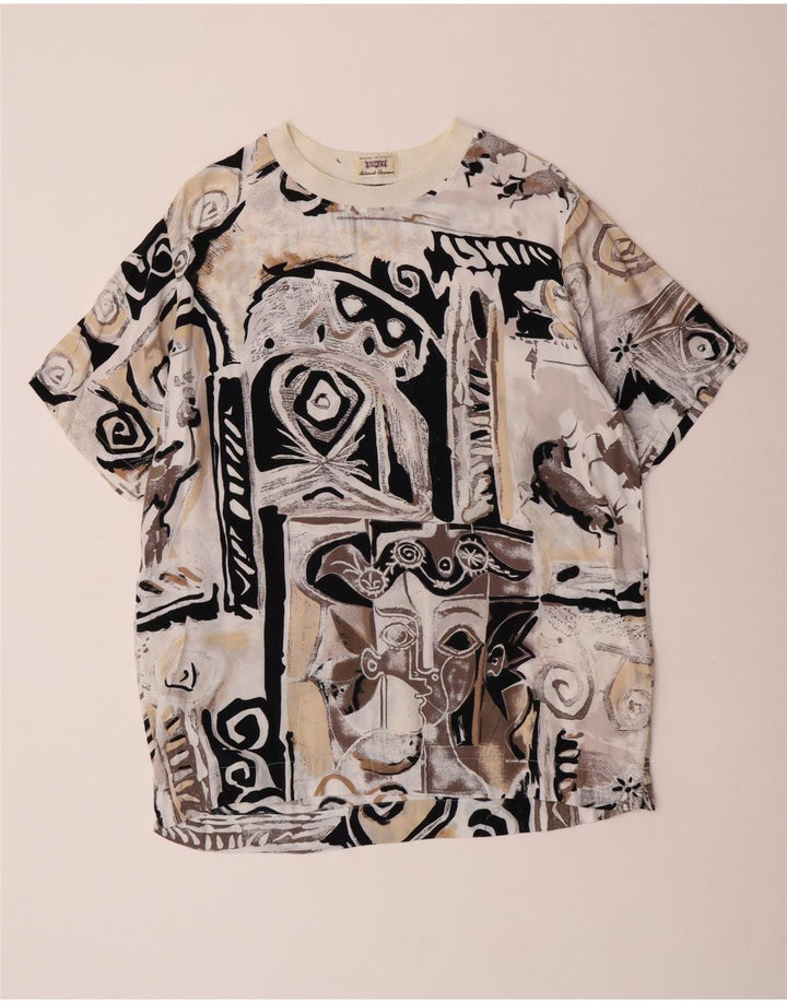 Damski T-shirt z grafiką o długim kroju Sisley Top IT 44 Średni beżowy wiskoza