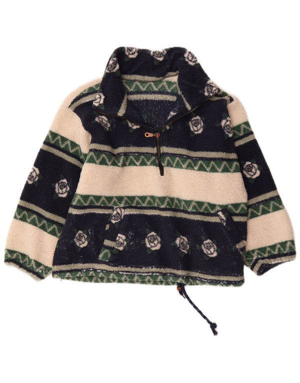 Vintage damski sweter polarowy z zamkiem błyskawicznym UK 18 XL, wielokolorowy kwiatowy