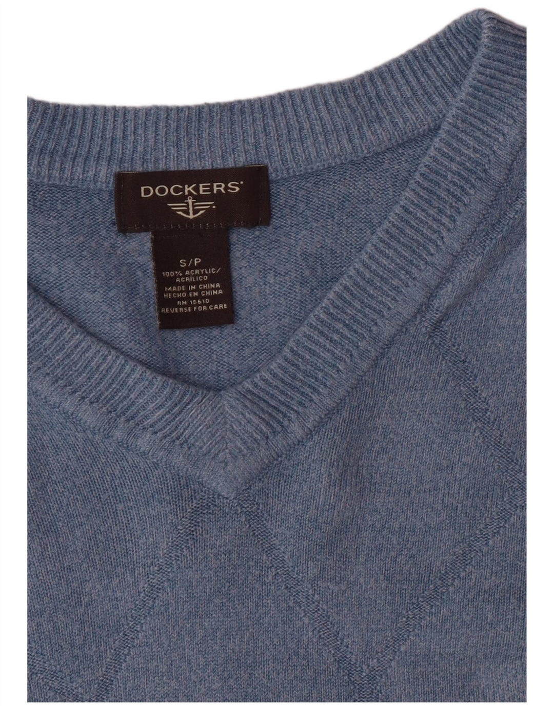 Męski sweter Dockers z dekoltem w szpic, mały niebieski Argyle/diamentowy akryl