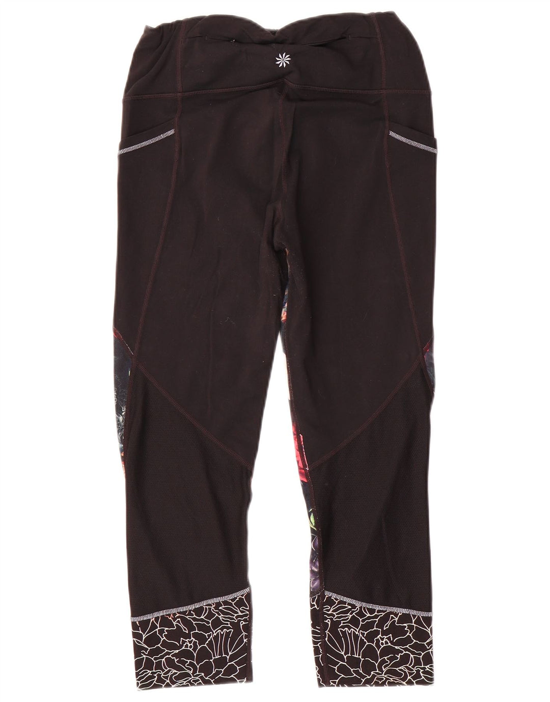 Damskie legginsy Athleta UK 14, średni czarny, kwiatowy poliester