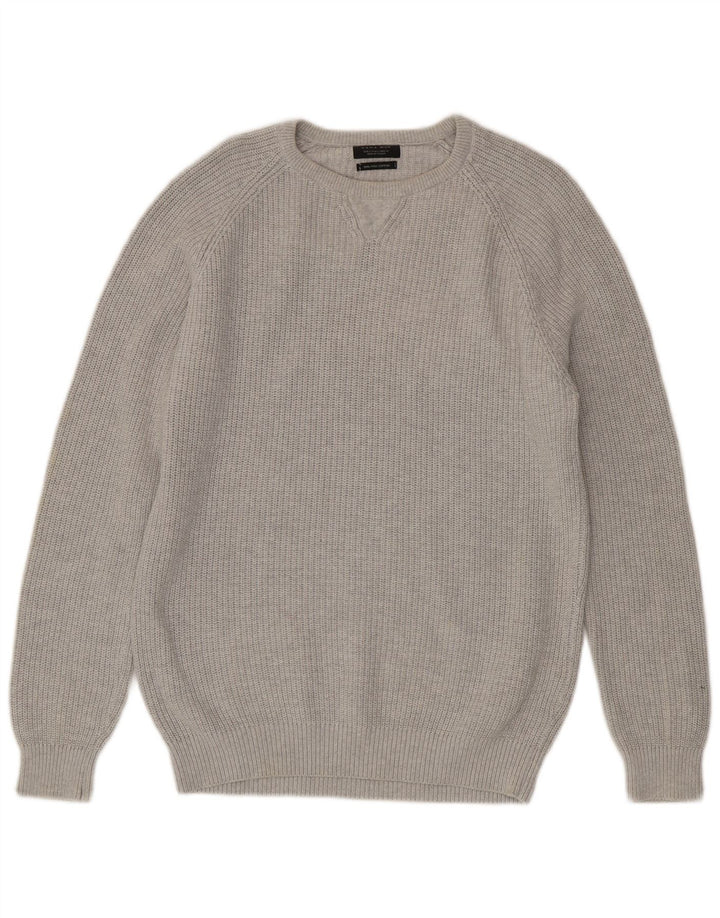 Męski sweter ZARA z okrągłym dekoltem, duży, szary, bawełniany