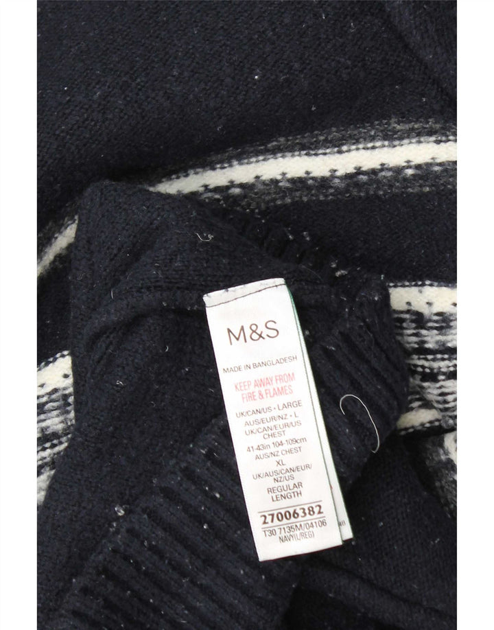 Marks & Spencer Męski sweter zapinany na zamek, duże granatowe paski