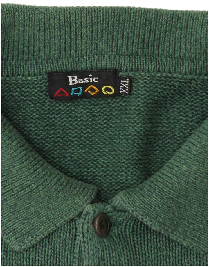 BASIC Męski sweter polo, 2XL, zielony, bawełniany