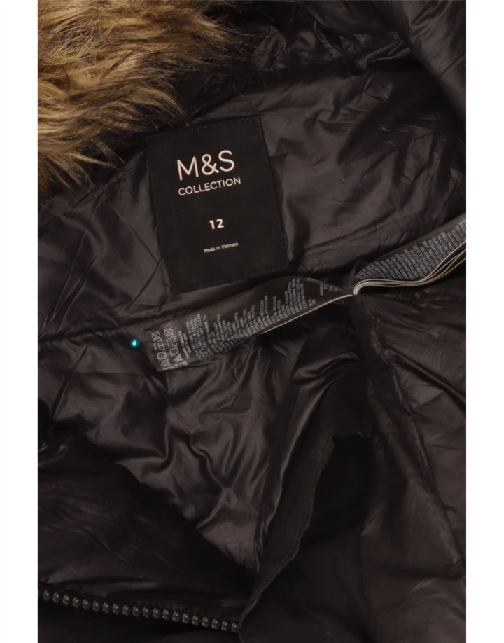 Marks & Spencer Damski płaszcz z kapturem UK 12, średni czarny poliester
