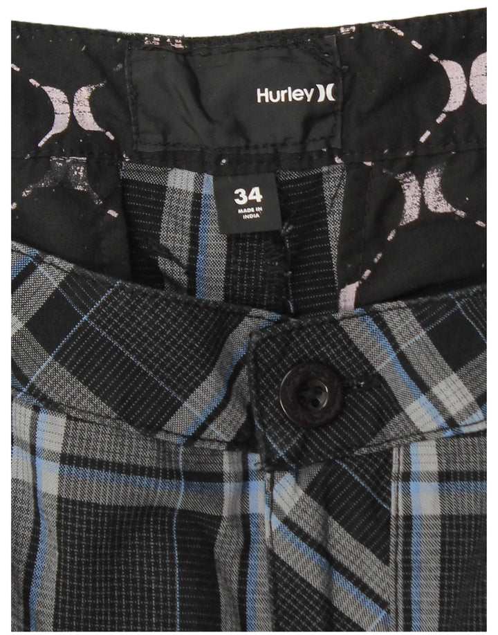Męskie spodenki cargo Hurley W34, duża, czarna, bawełniana krata