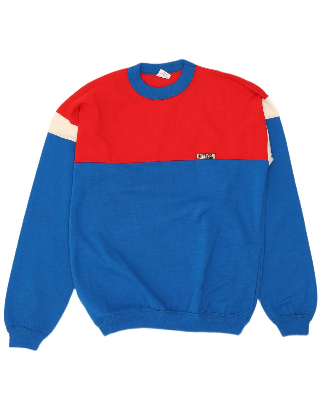 Męski sweter z okrągłym dekoltem w stylu VINTAGE, średni niebieski, akryl z blokami kolorów