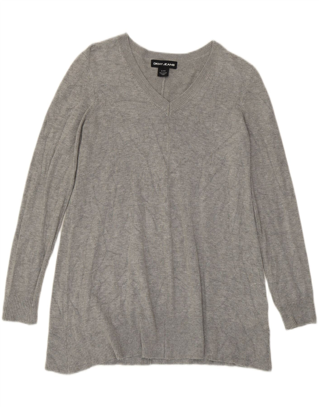 Sweter damski Dkny z dekoltem w kształcie litery V, UK 10, mała, szara wiskoza