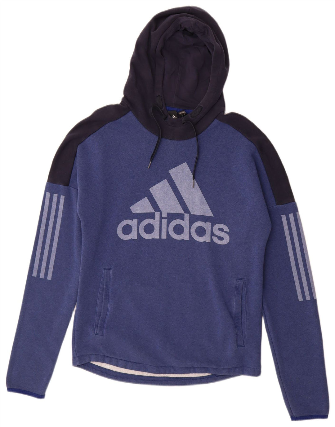 Męski sweter z kapturem ADIDAS z grafiką, mały, granatowy, bawełniany w bloki kolorów