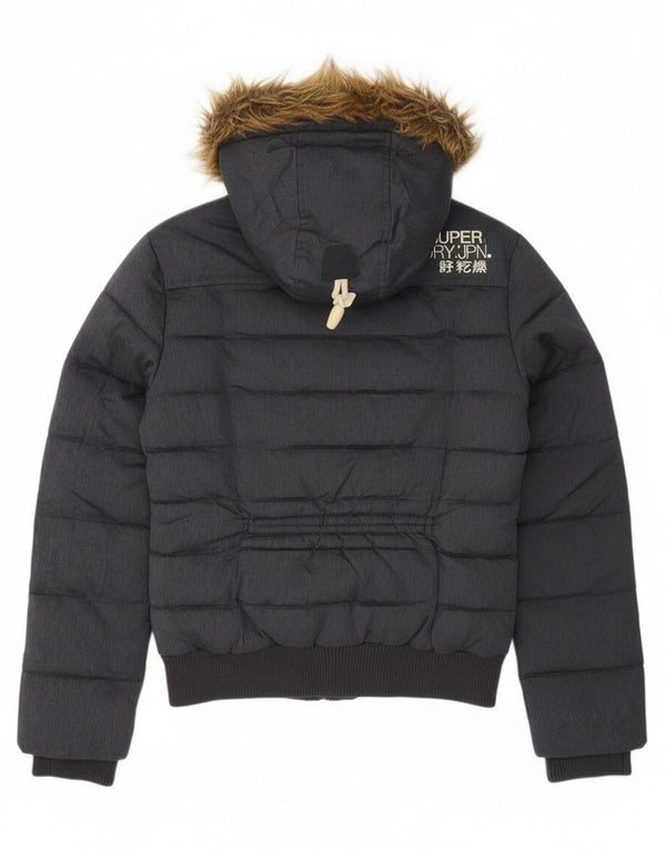 Damska wyściełana kurtka z kapturem Superdry UK 10, mała, szary poliester