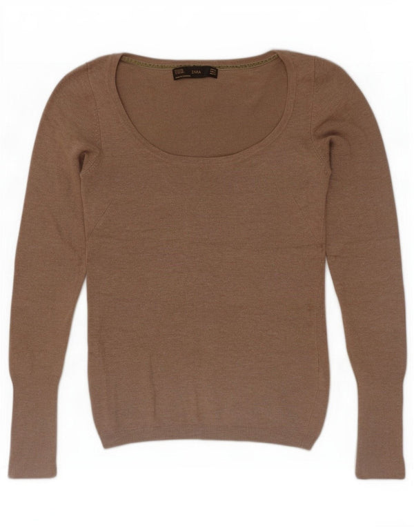 Sweter damski Zara z dekoltem w łódkę UK 8 Small Beige Rayon