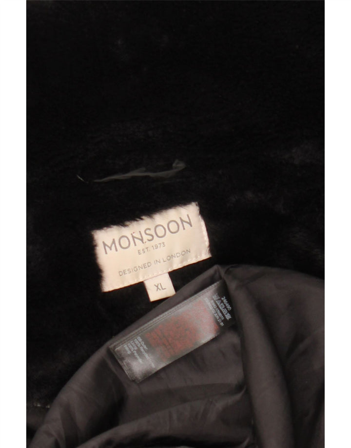 Damski ocieplany płaszcz MONSOON UK 18 XL z czarnego nylonu