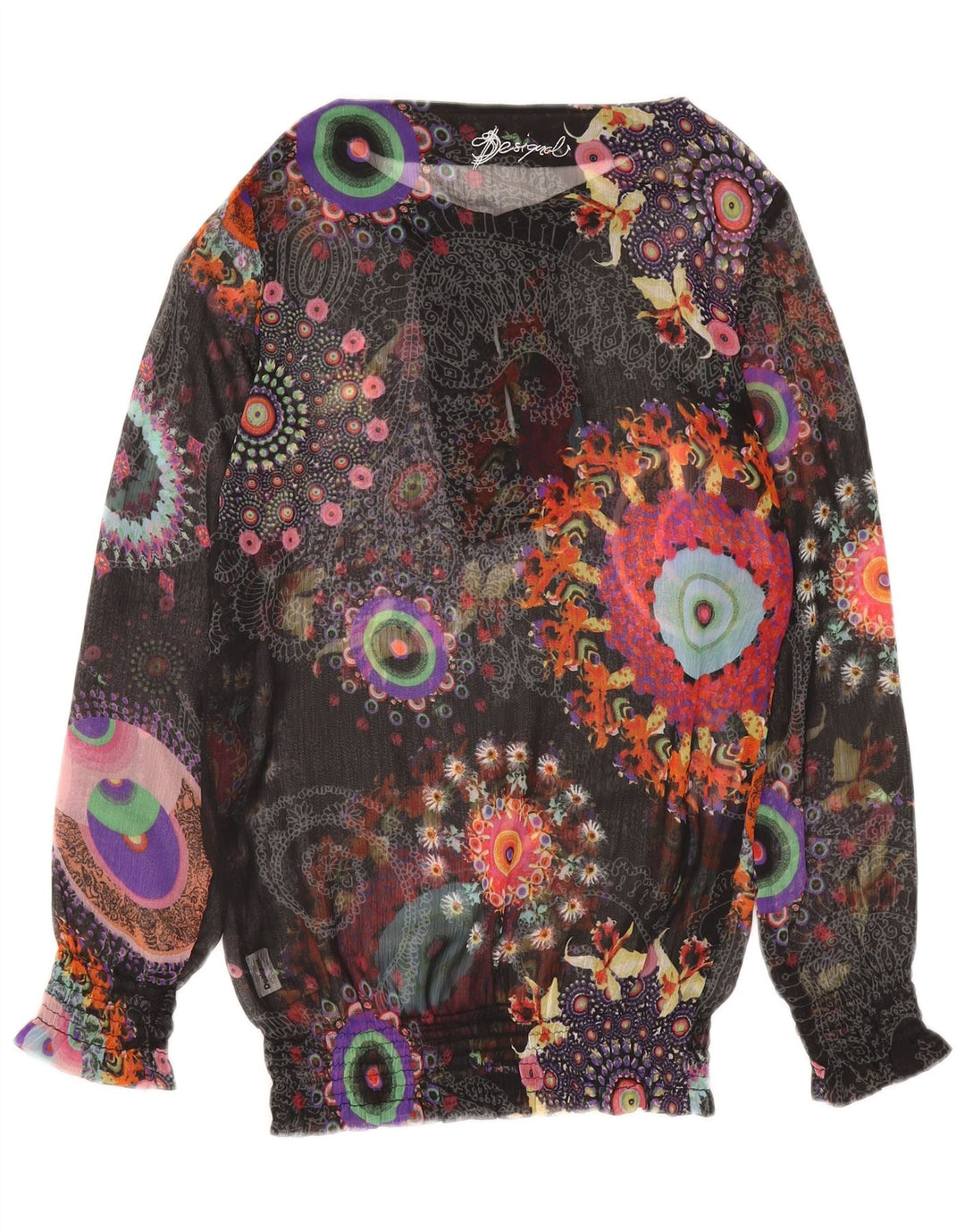 Damska prześwitująca bluzka Desigual Top UK 12 Medium, wielokolorowe kwiaty