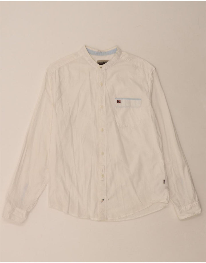 Męska koszula o regularnym kroju NAPAPIJRI Geographic, średnia, biała, bawełniana