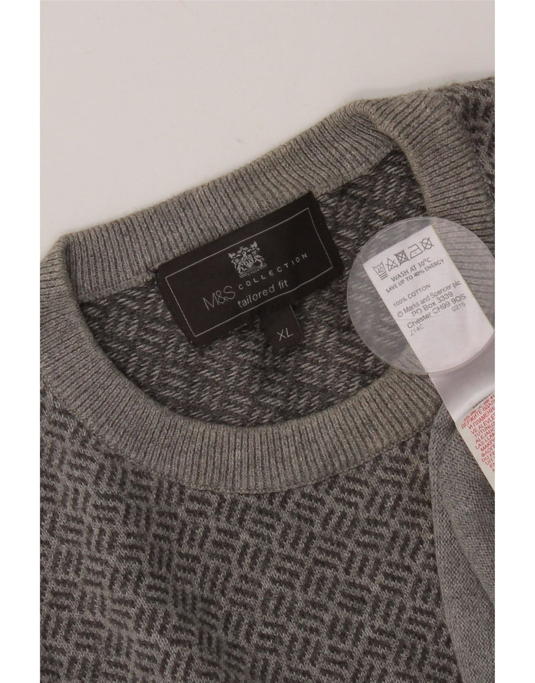 Marks & Spencer Męski sweter o dopasowanym kroju z okrągłym dekoltem XL, szary
