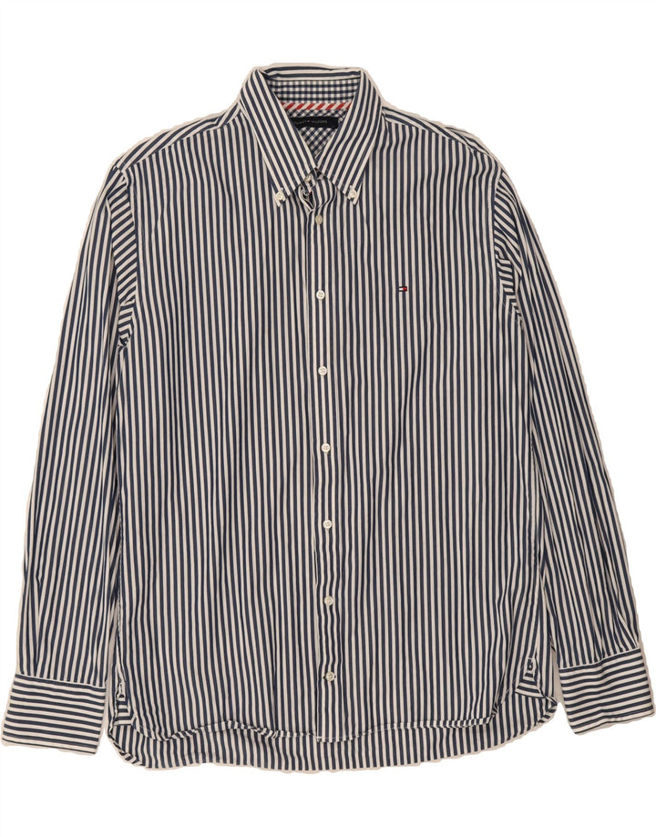 TOMMY HILFIGER Mens Shirt Large Navy Blue Striped Cotton Vintage Tommy Hilfiger and Second-Hand Tommy Hilfiger from Messina Hembry 