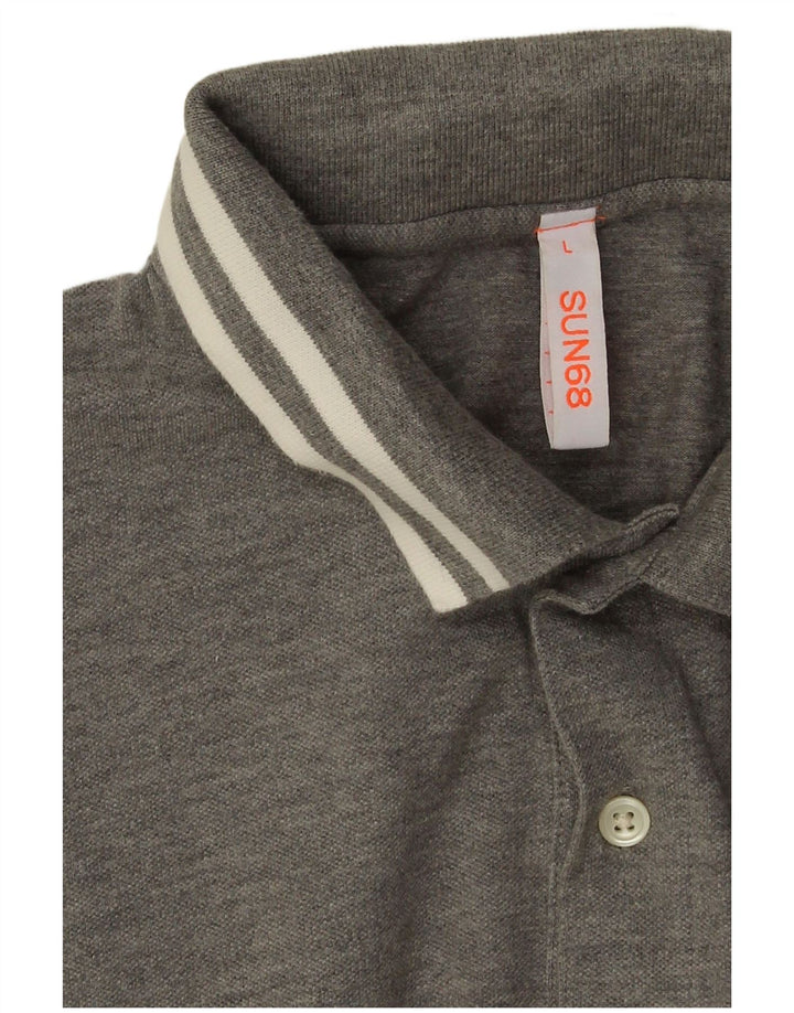 Męska koszulka polo Sun68, duża, szara, bawełniana w plamki