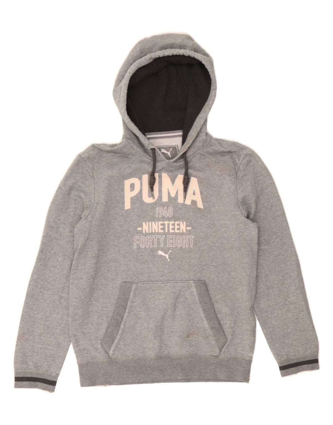 PUMA Mens Graphic Hoodie Jumper Small Grey Cotton Vintage Puma and Second-Hand Puma from Messina Hembry 