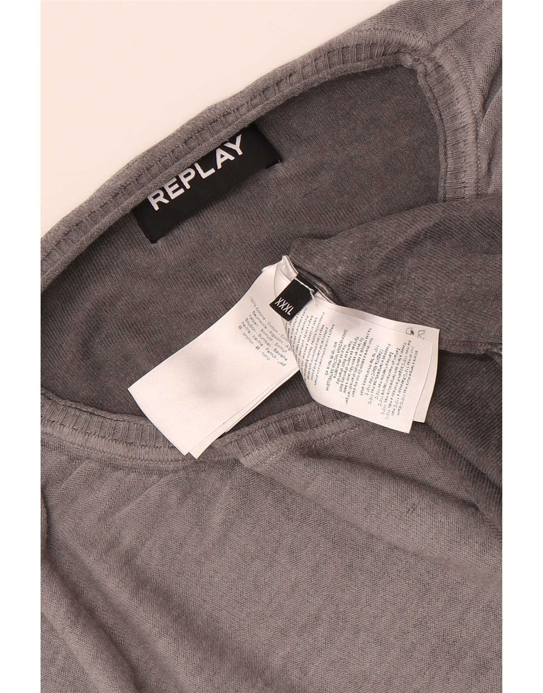Męski sweter z okrągłym dekoltem Replay 3XL, szara bawełna