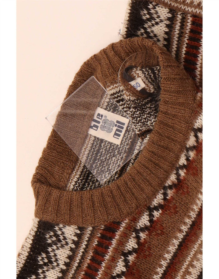 Vintage męski sweter z okrągłym dekoltem IT 50 średni brąz Fair Isle