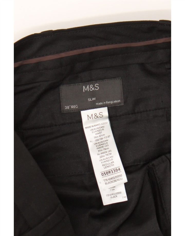 Męskie spodnie typu slim chino Marks & Spencer W38 L31, czarny poliester