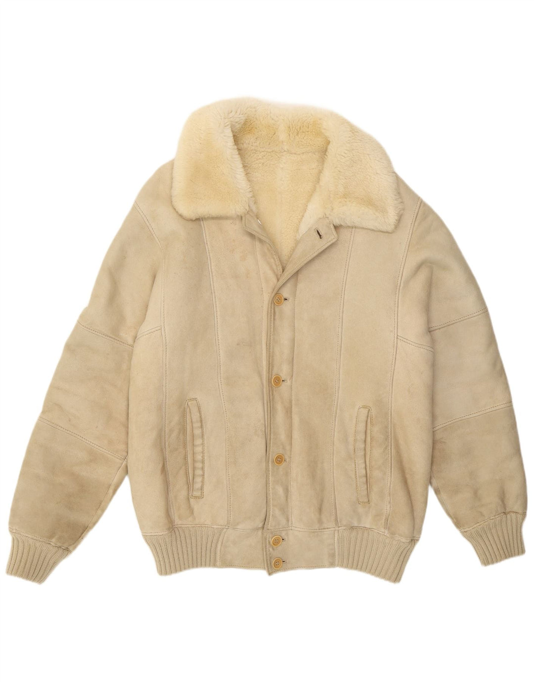 Vintage męska kurtka Shearling UK 36, mała, biała, skórzana