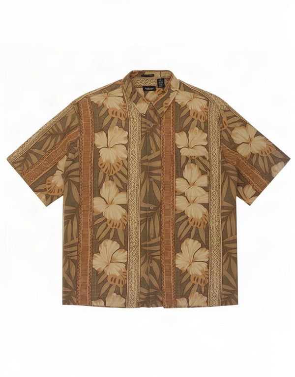 Męska hawajska koszula z krótkim rękawem Van Heusen, rozmiar 17 1/2 XL, brązowa w kwiaty