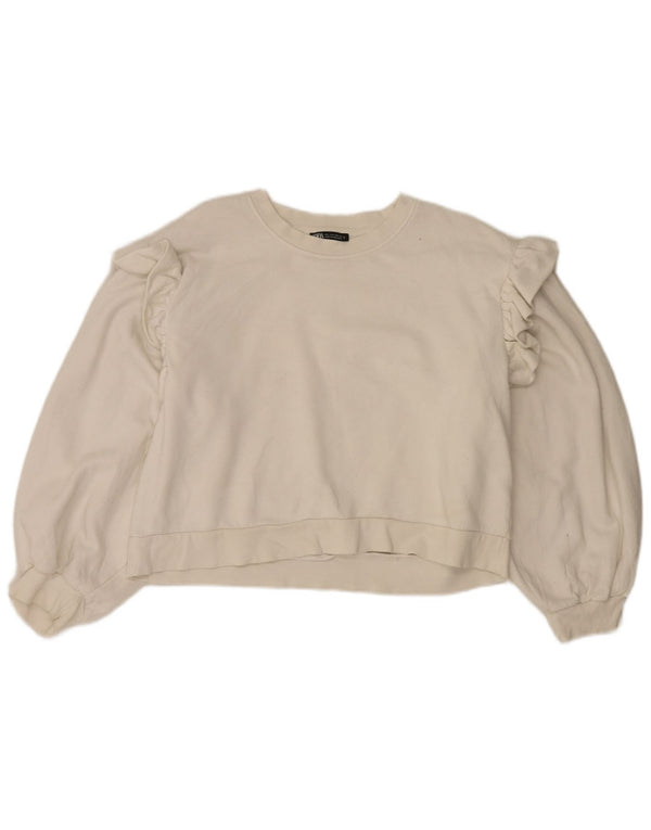 Bluza damska Zara Crop Jumper UK 16, duża, biała bawełna