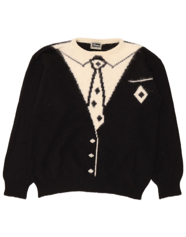 Damski sweter z dekoltem w łódkę Clorinda UK 14, duży, czarny, z blokami kolorów