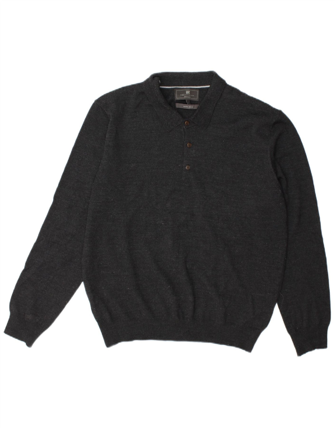 Marks & Spencer Męski sweter polo o dopasowanym kroju, duży, szary, wełniany