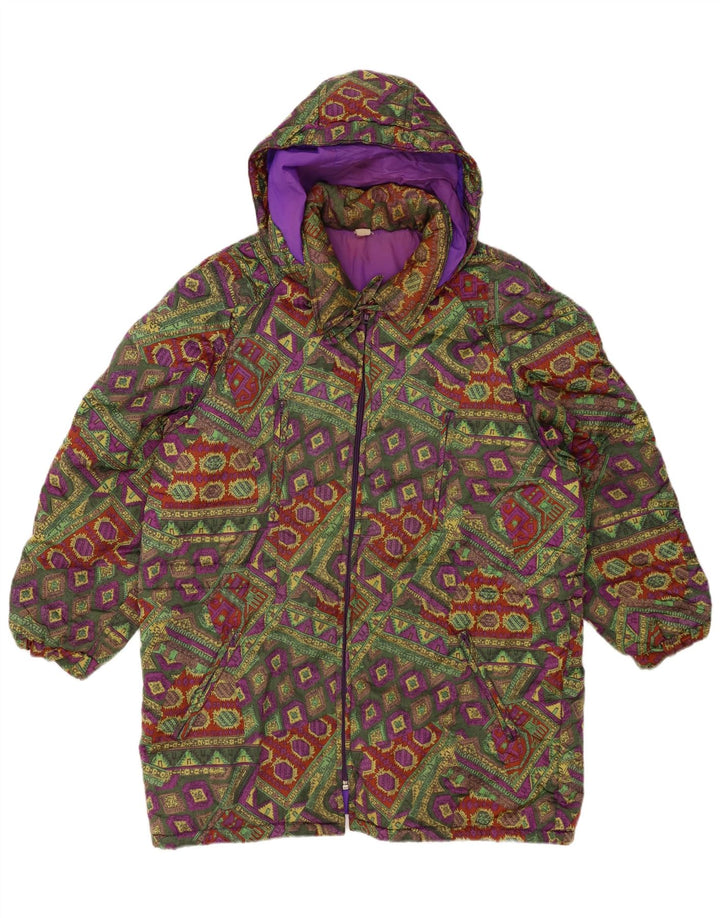 Damska ocieplana kurtka z kapturem VINTAGE UK 18 XL, wielokolorowa, geometryczna