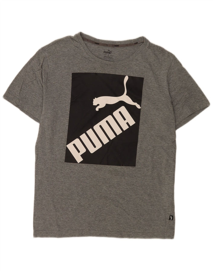 Męska koszulka z grafiką Puma, średnia, szara, bawełniana nakrapiana