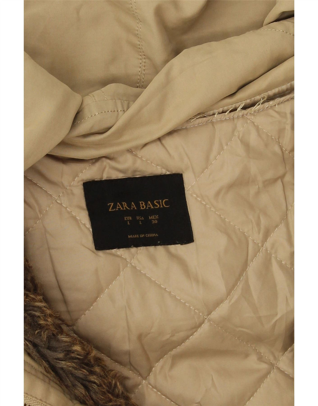Damska kurtka parka z kapturem Zara UK 16, duża, beżowa