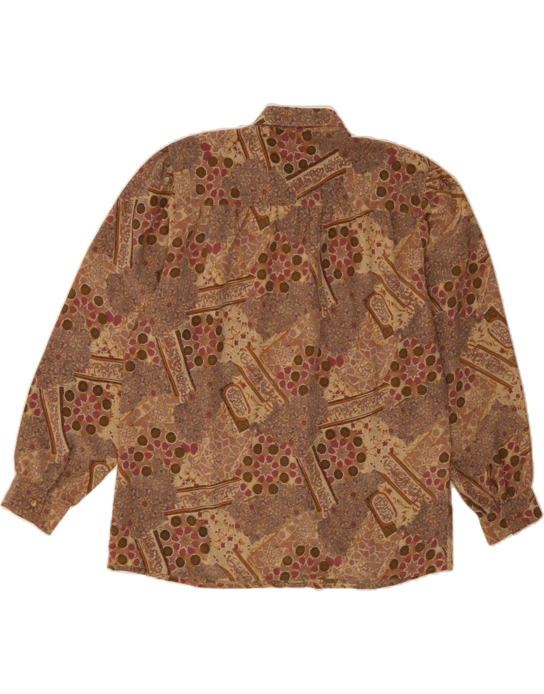 VINTAGE Womens Abstract Pattern Oversized Shirt Blouse UK 14 Medium Brown Vintage Vintage and Second-Hand Vintage from Messina Hembry 