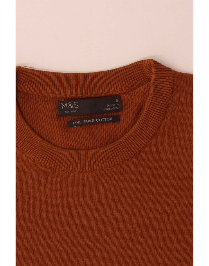 Marks & Spencer Męski sweter z okrągłym dekoltem, mały, brązowy, bawełniany