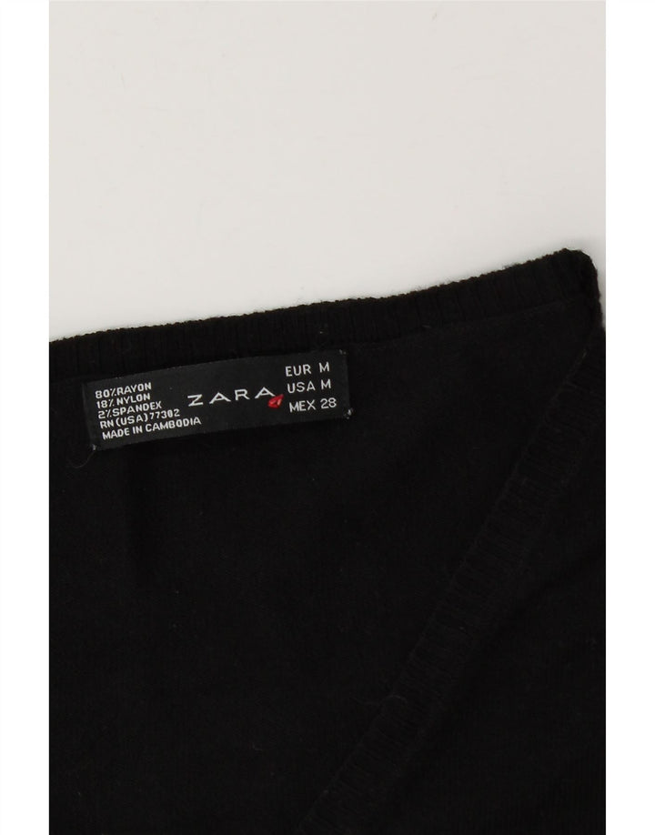 Sweter damski Zara z dekoltem w kształcie litery V, UK 12, średni czarny sztuczny jedwab